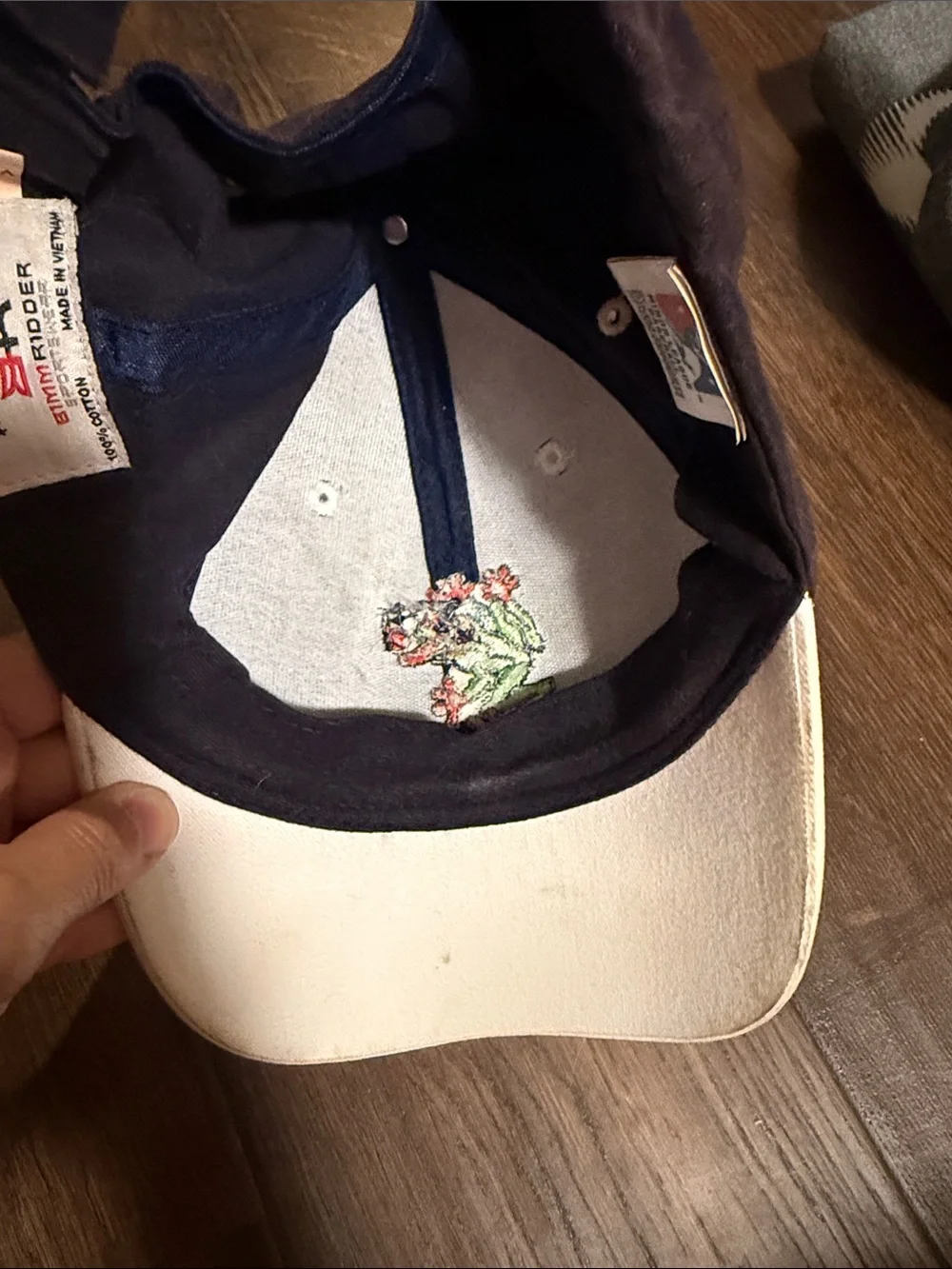 Kids Frog Baseball Cap in Black and Cream with Red Embroidery